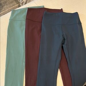 Lululemon High-Waisted Leggings Trio - Teal, Burgundy, Navy